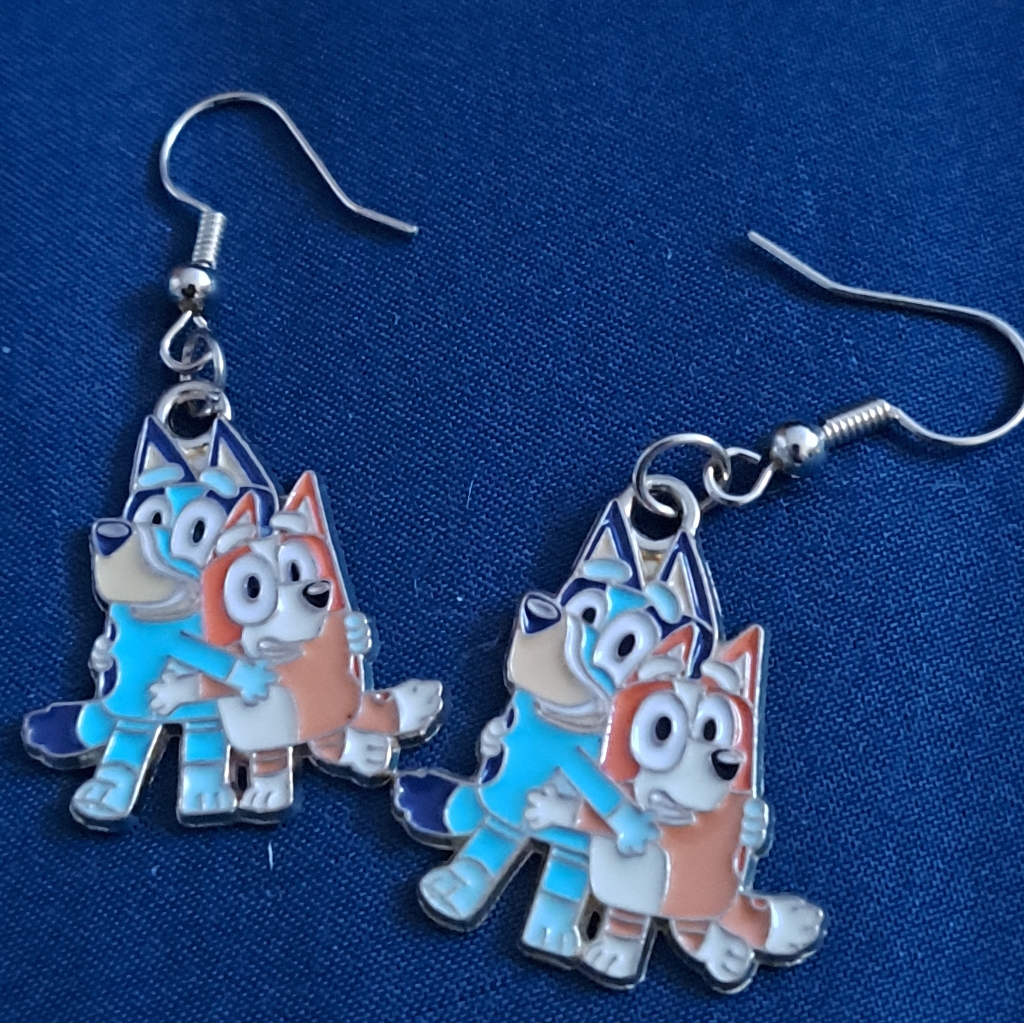 Charming Cartoon Character Earrings In Blue And Orange